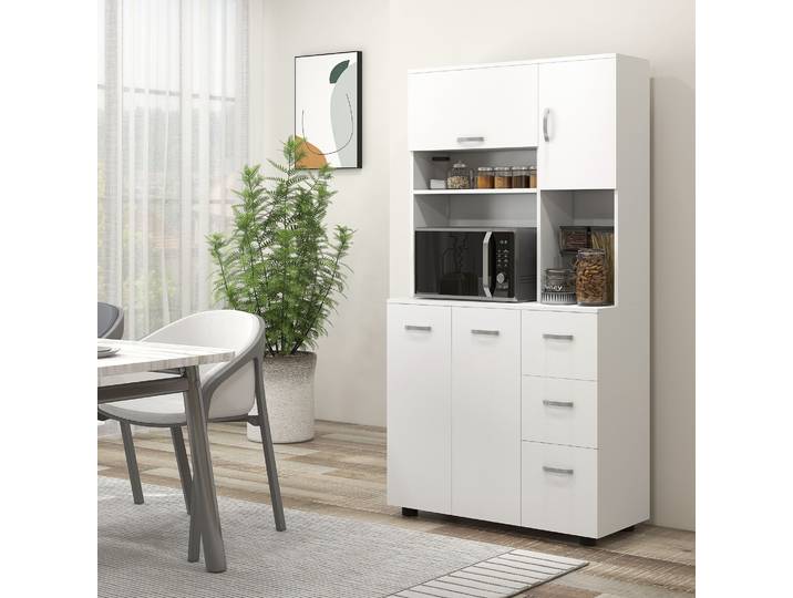 HOMCOM Armoire Cuisine Blanc 3 Tiroirs 3 Étagères Rangement