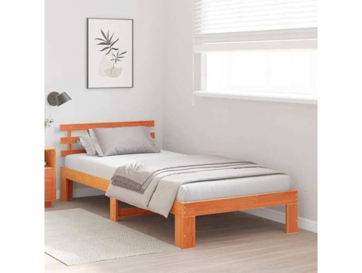 KTHLBRH Bettgestell Kiefer massiv 90 x 190 cm braun Minimalistisches Design, stabil und sicher, geeignet für moderne Zimmer
