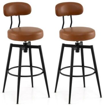 Costway Set of 2 Swivel Barstools Faux Leather with Upholstered Seat and Back-Brown