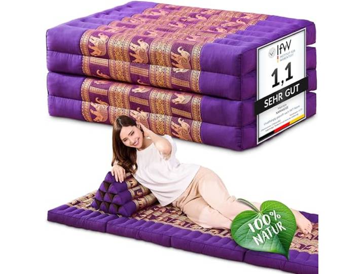 Namasdee Klappmatratze 200x80x8cm mit 100% natürlicher Kapokfüllung (Lila/Elefanten Seide)