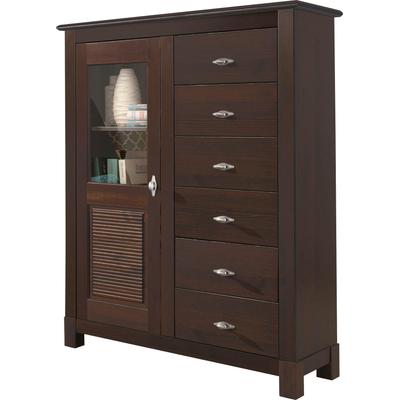 Highboard OTTO HOME "Rauna", braun (dunkelbraun), B:111,5cm H:136cm T:38cm, Sideboards, Highboard, Vitrine, Breite 103 cm, FSC-zertifiziertes Massivholz