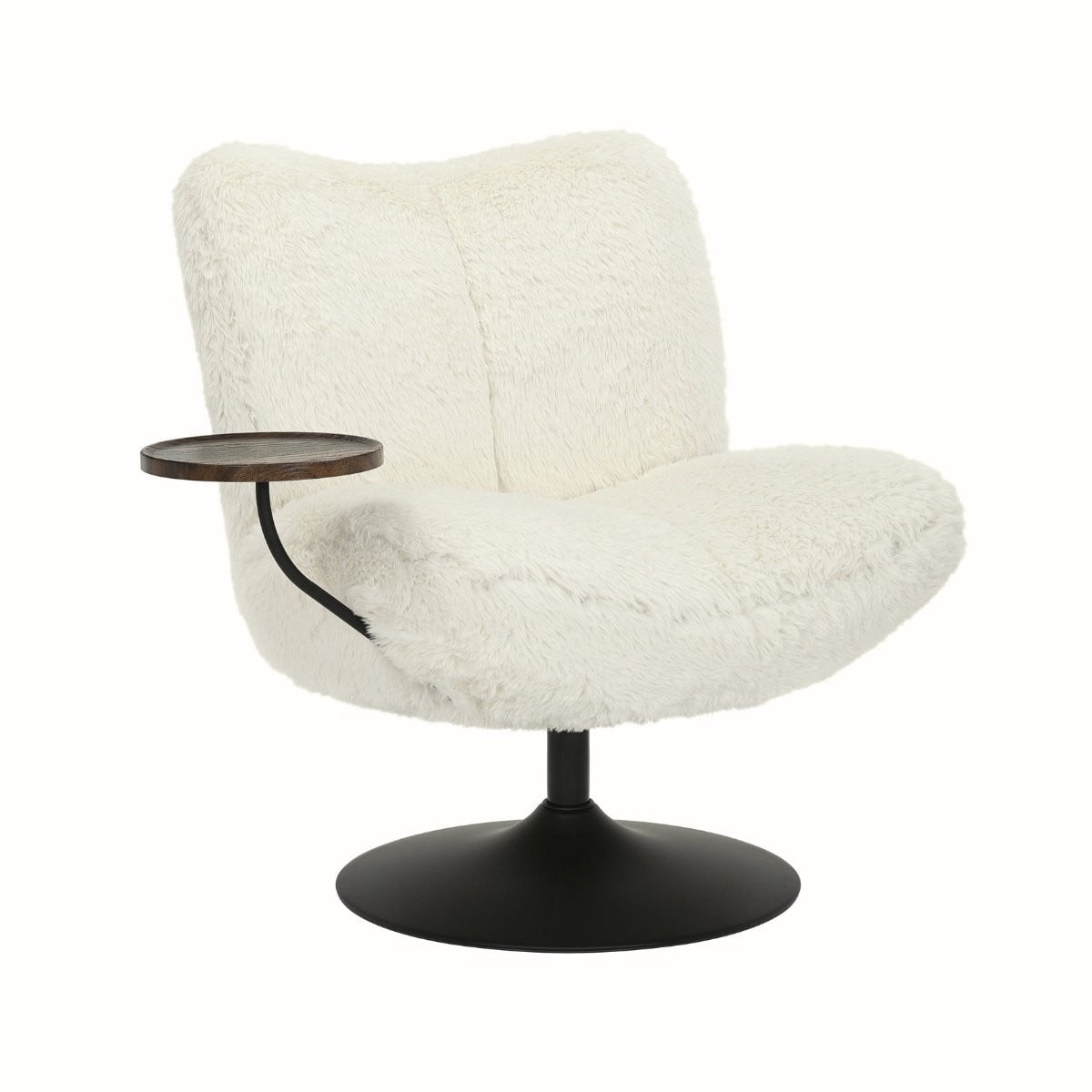 DÉJA Living Draaifauteuil Morten Beige Fluffy/Zwart inclusief tafeltje
