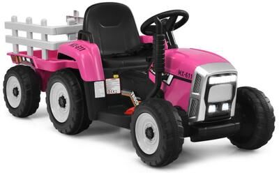 Costway 12V Ride on Tractor with 3-Gear-Shift Ground Loader for Kids 3+ Years Old-Pink