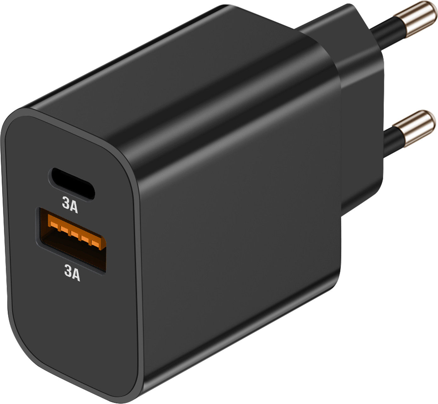 Akashi USB-C en USB lader, 15W snelladen, zwart