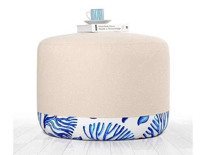 Atelier Del Sofa Stilvoller Pouf, 50% Baumwolle & 50% Leinen, 39 cm hoch, 54 cm Durchmesser 35 DNS Orthopädischer Schwamm, 6 cm dick Perfekt für Komfort und Dekoration