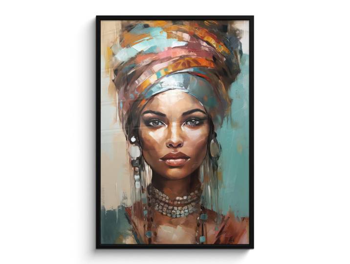 MuchoWow Poster MIT Rahmen Frau - Kunst - Schmuck - Porträt Bilderleiste 80x120 cm, Blaugrau, Papier, Rechteckig, 80x120 cm, gerahmt, Bilder & Rahmen, Bilder