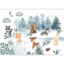 Artgeist, Tapete, Fototapete - Forest Games - Animals in a Forest Painted in Watercolours (250 x 175 cm)