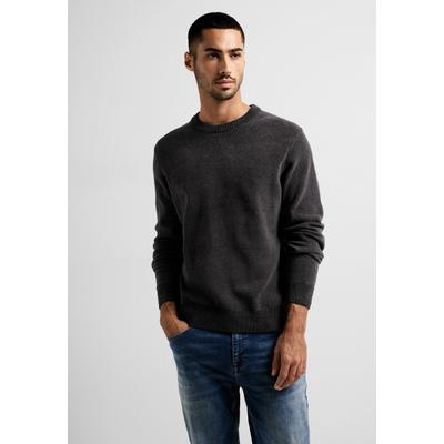 Strickpullover STREET ONE MEN, Herren, Gr. XXL (46), schwarz, Web, 100% Baumwolle, unifarben, gerade hüftlang, Rundhals, Rippbündchen, Pullover Strickpullover, mit Rundhalsausschnitt