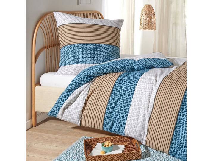 TRAUMSCHLAF Bettwäsche Nordic Stripe Blue, Flanell, 3 teilig, hochwertige Flanell Qualität