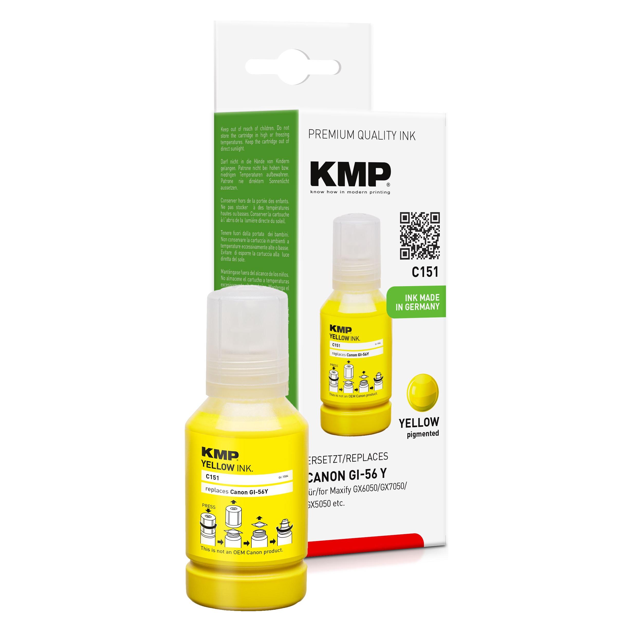 KMP Patrone Canon Maxify GI56Y yellow 14000 Seiten C151 kompatibel (Y) (1584,0009)