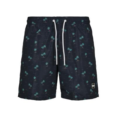 Badeshorts URBAN CLASSICS "Urban Classics Herren Pattern Swim Shorts", Herren, Gr. 3XL, US-Größen, schwarz (island aop), 100% Polyester, Badehosen Badeshorts