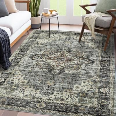 Garvee Vintage Distressed Boho Low Pile Washable Area Rug
