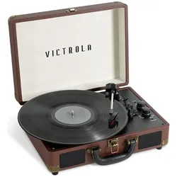 Victrola Journey+ tragbarer Plattenspieler – Dunkelbraun – Bluetooth – 3 Geschwindigkeiten, Plattenspieler, Braun