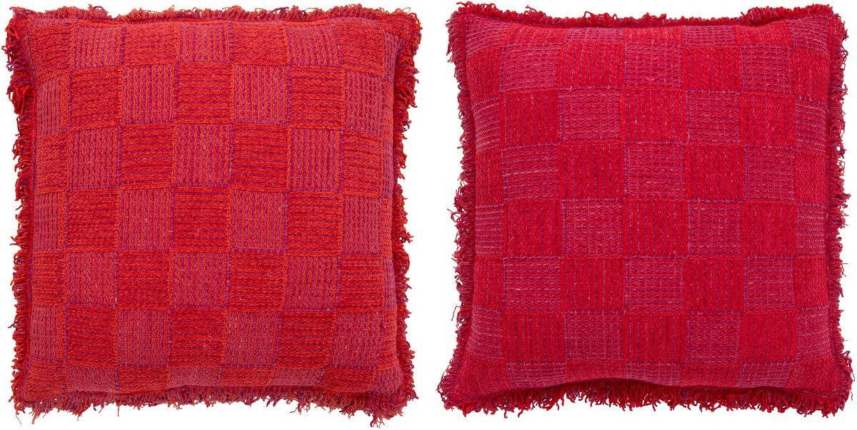 J-Line kussen Geribbeld katoen fuchsia 2 stuks
