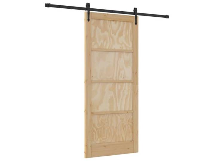 Innenschiebetür 200 x 4 x 198,5 cm aus massivem Kiefernholz Natürlich Massives Kiefernholz, pulverbeschichteter Stahl, leises und sanftes Gleiten, für Kleiderschrank und Speisekammer, inklusive