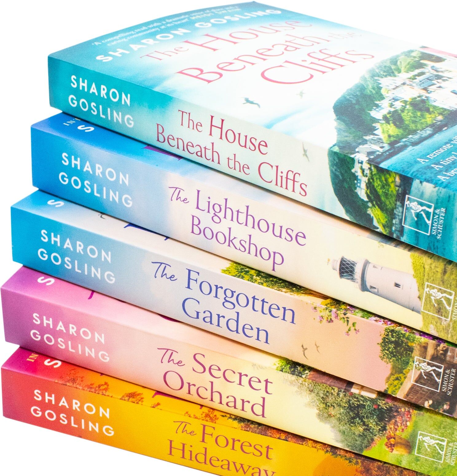 Simon & Schuster Sharon Gosling 5 Books Collection Set (The Forest Hideaway, The Secret Orchard, The Forgotten Garden, The Lighthouse Bookshop, House Beneath the Cliff