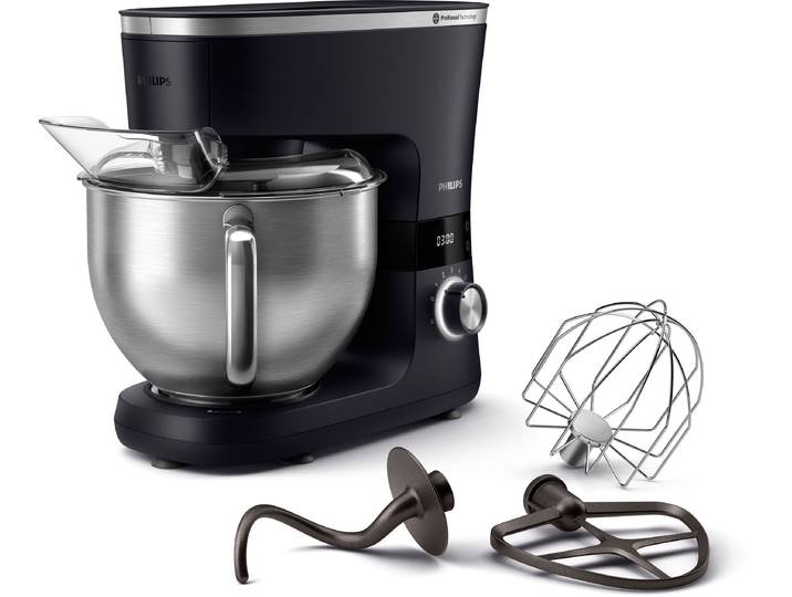 PHILIPS Küchenmaschine HR7962/01 , schwarz, B:36cm H:34,5cm T:17,6cm, Küchenmaschinen, ProKnead Technologie, inkl. Knethaken, Schneebesen und Quirl, Küchenmaschine