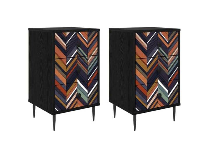 Coespram Nachttisch 2er Set Schwarz Eichen-Optik 36x33x61cm OMMEN Praktisches 2er Nachtkommoden Set fürs Schlafzimmer aus Holzwerkstoff mit Stahlgriffen und erhöhten Füßen.