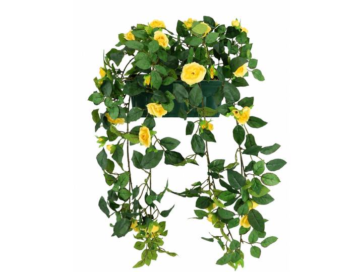Kunstblume I.GE.A. Künstlicher Wildrosen-Busch im Kasten 57cm Deko Rosen Kunstrosen , gelb, B:30cm H:57cm T:25cm, Obermaterial: 90% Polyester, 10% sonstige Fasern, Kunstpflanzen, Kunstblume, Rosenbusch Wildrosen Kunstpflanze Blumen Hochzeitsdeko Blumendeko Deko
