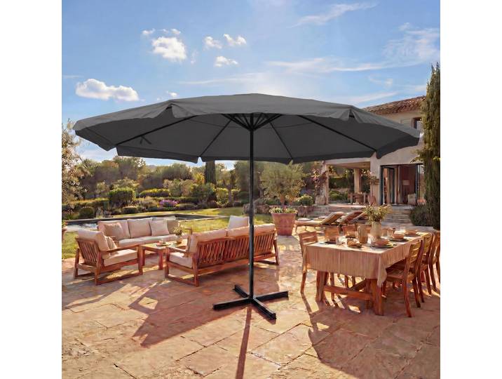 Sonnenschirm Meran Pro, Gastronomie Marktschirm mit Volant Ø 5m Polyester/Alu 28kg anthrazit ohne Ständer