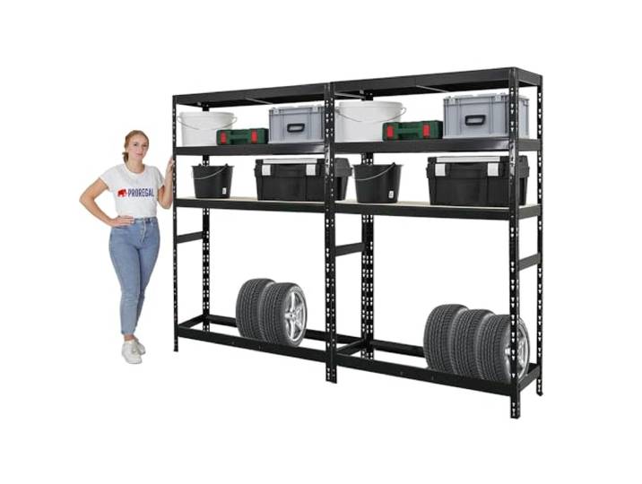PROREGAL Mega Deal 2x Reifenregal Tiger HxBxT 180x120x40 cm bis zu 6 Reifen auf 1 Ebene mit 3 Fachboden Schwarz Reifenständer Garagenregal