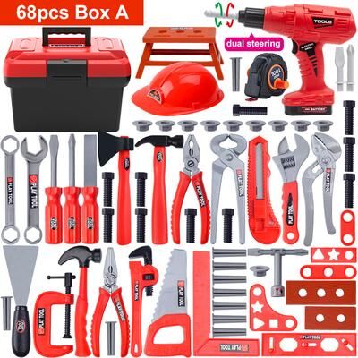 Playful Picks Children's Tool Set With Electric Toy Drill Kids Power Tool Kit For Toddler Boys & Girls 68pcs Box