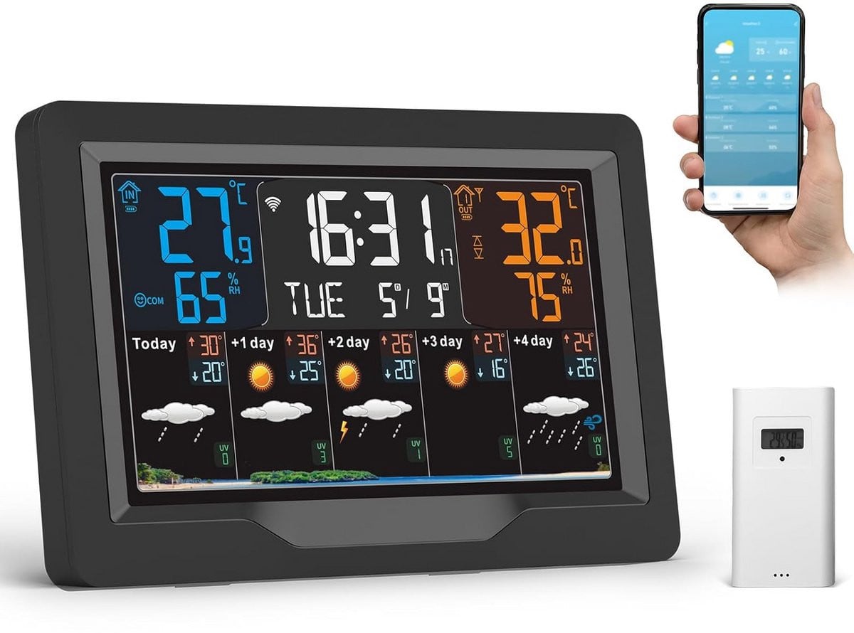 Draadloos digitaal weerstation voor binnen en buiten met buitensensor