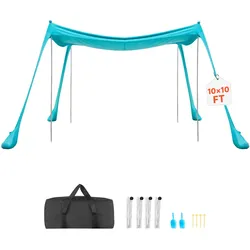VEVOR Strandzelt mit Sonnenschutz (UPF 50+) 3 x 3 x 2 m, Strandmuschel mit Sandsäcken & Stützstangen & Sandschaufeln, Tragbares Sonnensegel für Familienausflüge Camping Angeln Grün