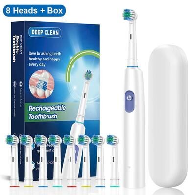Uplift Picks Rotary Electric Toothbrush Rechargeable Adult Toothbrush With 8 Soft Brush Heads white 4 Heads 8 Heads Box