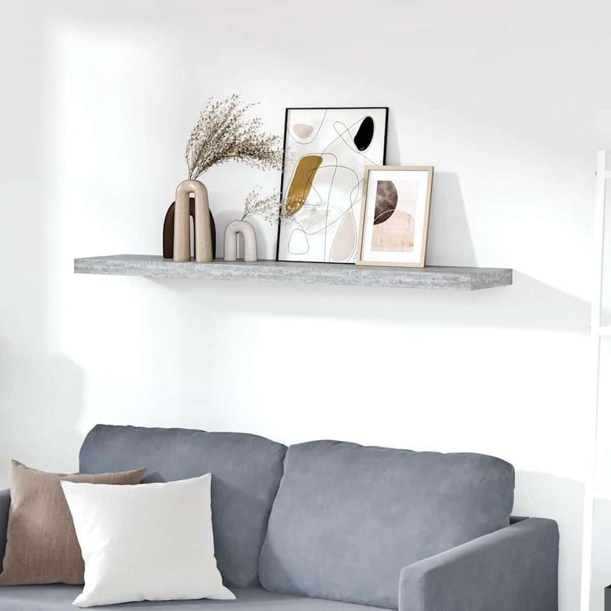Betongrijs Wandrek - Zwevende plank met onzichtbaar ophangsysteem - Breedte: 120 cm