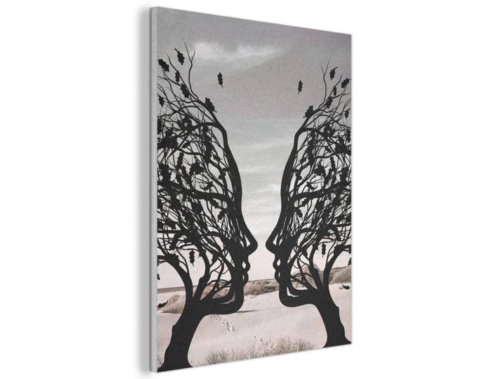 MuchoWow Akustikbild - Strand - Meer - Menschen - Baum - Moderne Kunst - 70x100, Hellgrau, Kunststoff, Rechteckig, 70x100x0.9 cm, Wandverkleidung, Akustikpaneele