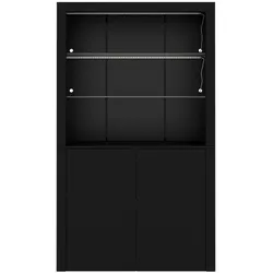 MODFU Vitrine MDF/Spanplatte/Glas Schwarz 100x35x170 cm mit LED-Beleuchtung und Hochglanzfront