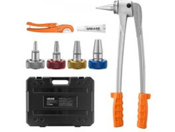 VEVOR 7 tlg. PEX-Rohrerweiterungswerkzeug-Set, Manueller Rohrexpander Satz mit 4 Formmatrizen für 9,52mm 12,7mm 19mm 25,4mm, PEX-Rohr-Expander mit Rohrschneider für Heizung & Wasserleitungssystem