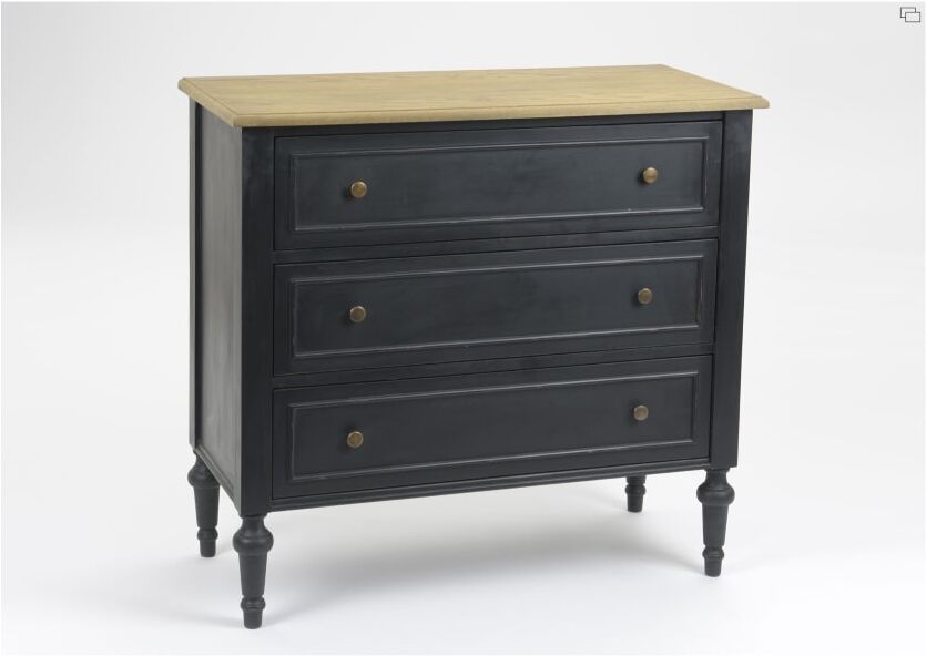 Hellin Commode en bois 3 tiroirs Noir 90x85x40cm