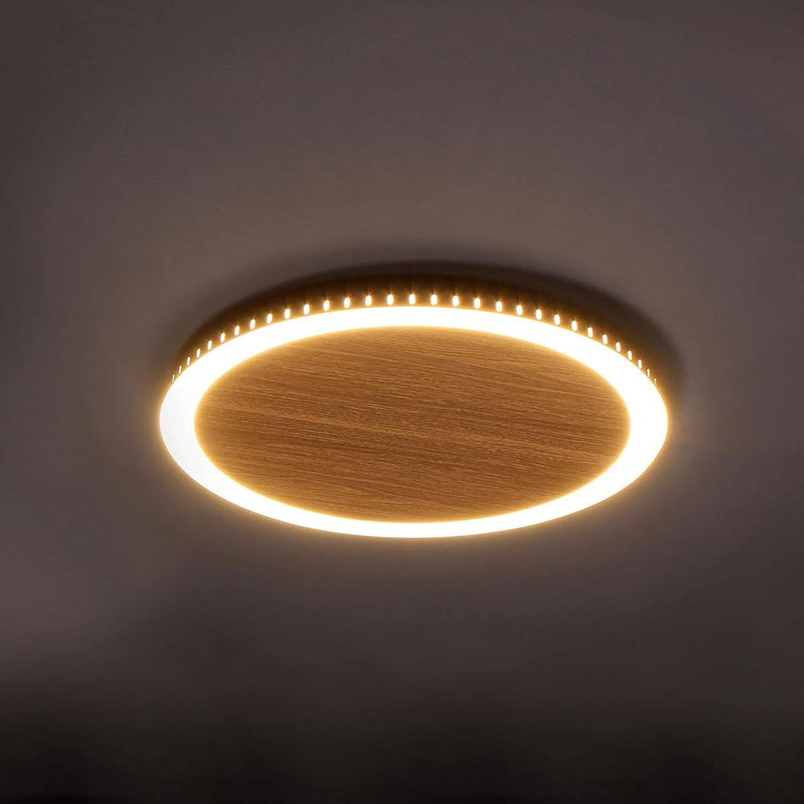 Eco-Light Moon LED Wandlamp en Plafondlamp, Bruin Hout, Ø40 cm, 24W, 1750lm, Warmwit 3500K, 3-traps dimbaar