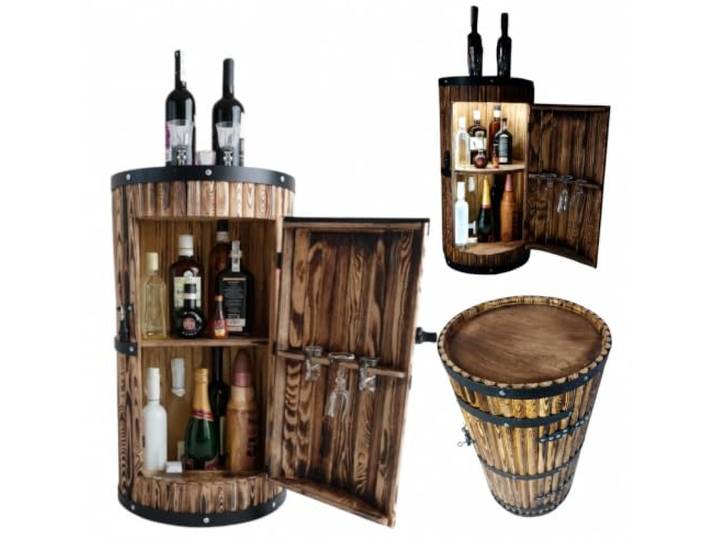 Life in Wood Holzfass Hausbar geflammt ohne Gravur Fichtenholz 30 Flaschen Barschrank aus massivem Fichtenholz vielseitig als Weinfass-Getränkeschrank oder Minibar nutzbar für Whisky und Spirituosen
