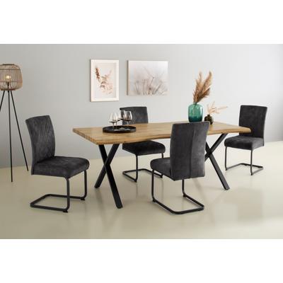 Esstisch HELA "GRETA", beige (natur, schwarz, wildeiche), B:200cm H:76cm T:100cm, Tische, Esstisch, Baumkantentisch (Nachb.), versch. Größen, 46mm Stärke, Küchentisch
