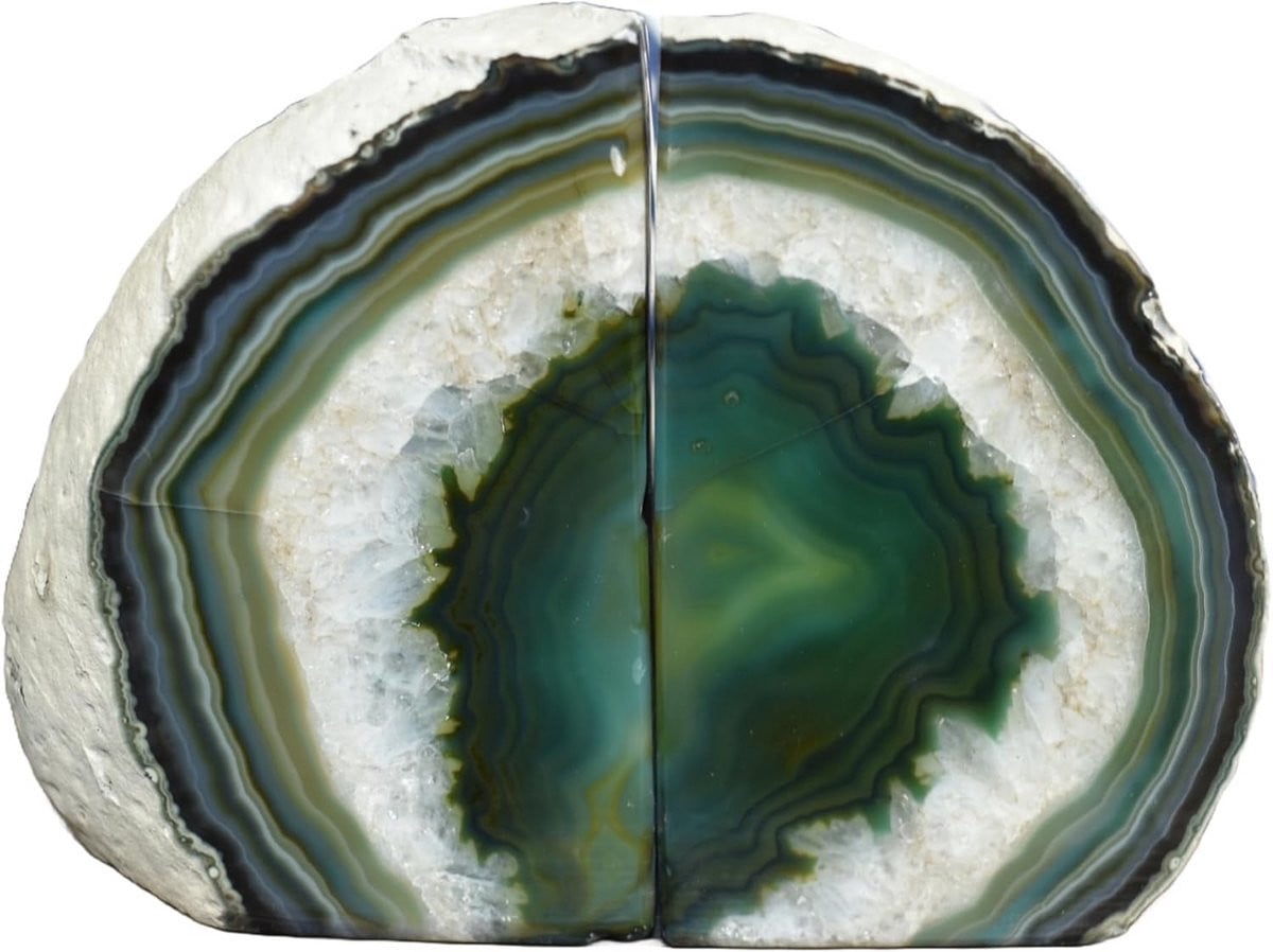 Agaat boekensteunen - Geode boeksteunen van natuurlijke steen - 2 stuks - Groen