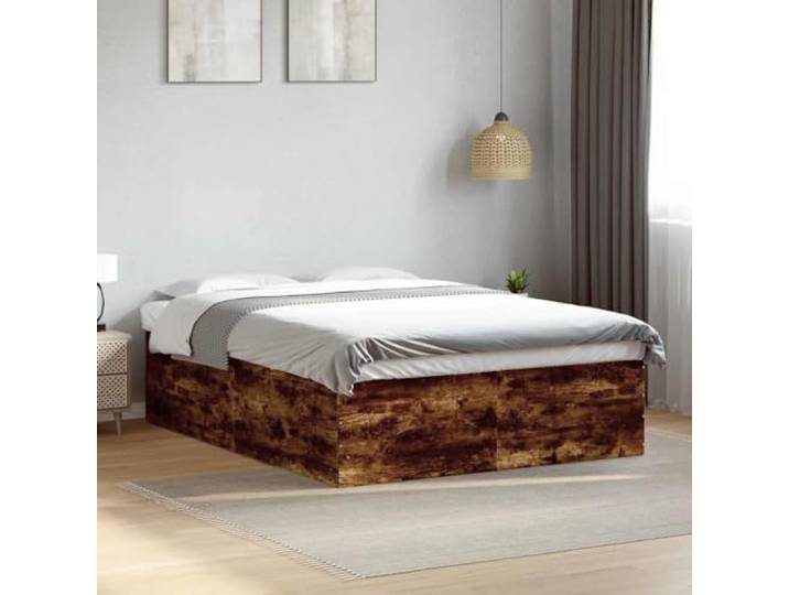 MBDRKVGF Bettgestell 150x200 cm Räuchereiche Holzwerkstoff Lattenrost Modernes Design, Minimale Optik, Inklusive Latten, Robuste Stabilität