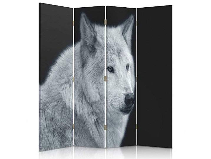Feeby Frames. Raumteiler, Gedruckten auf Canvas, Leinwand Wandschirme, dekorative Trennwand, Paravent beidseitig, 4 teilig (145x180 cm), Wolf, Tiere, Natur, GRAU, SCHWARZ