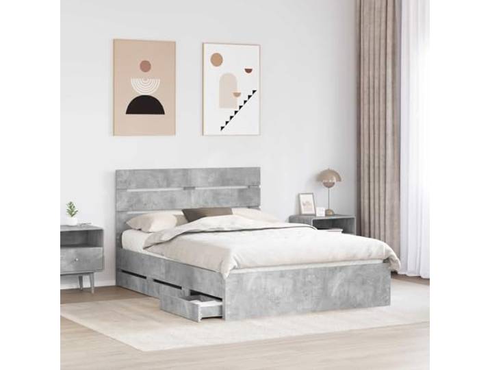 SKTQYQO Bettgestell mit Schublade, betongrau, 140 x 200 cm Robustes Holz, minimalistisches Design, Schublade, geeignet für Doppelzimmer