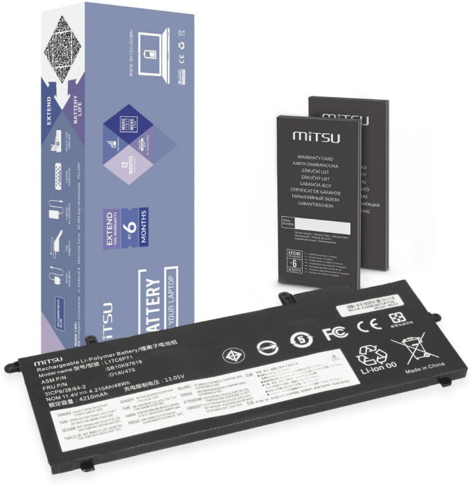 Mitsu Batterie pour Lenovo ThinkPad A285, X280 (4210 mAh) 11.4V