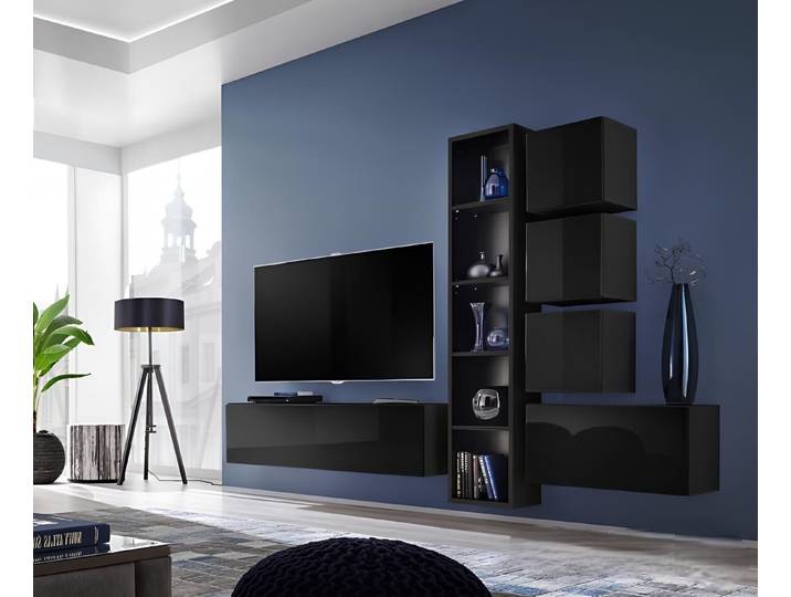 Xlmoebel Wohnwand Designer Wohnzimmereinrichtung mit schwarzer Regal-Kombination, (Wohnwand), Hergestellt in Europa