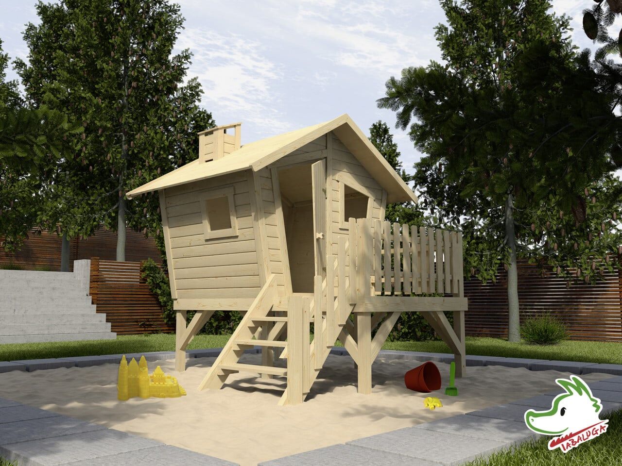 Weka Kinderspielhaus Lotti mit Treppe und Terrasse Fichte naturbelassen