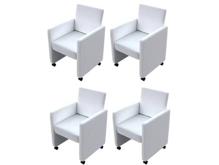 HMDNGOUT Esszimmerstühle 4 STK. Weiß Kunstleder mit Armlehnen und Rollen Ergonomisches Design, weiche Polsterung, Kunstlederbezug, Armlehnen, Rollen, max. 110 kg pro Sitz