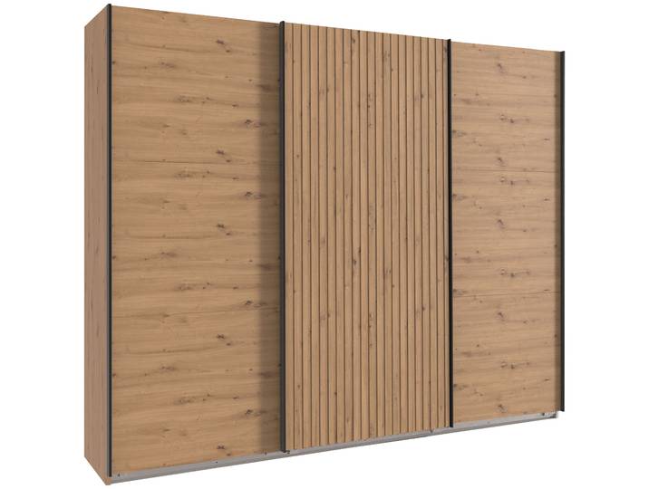 Schwebetürenschrank WIMEX Andorra by fresh to go , braun (artisan eiche nachbildung, akustikpaneel optik artisan eiche nachbildung), B:300cm H:216cm T:65cm, Holzwerkstoff, Schränke, Schwebetürenschrank, Mit 3D-Leisten für Akustikpaneel-Optik