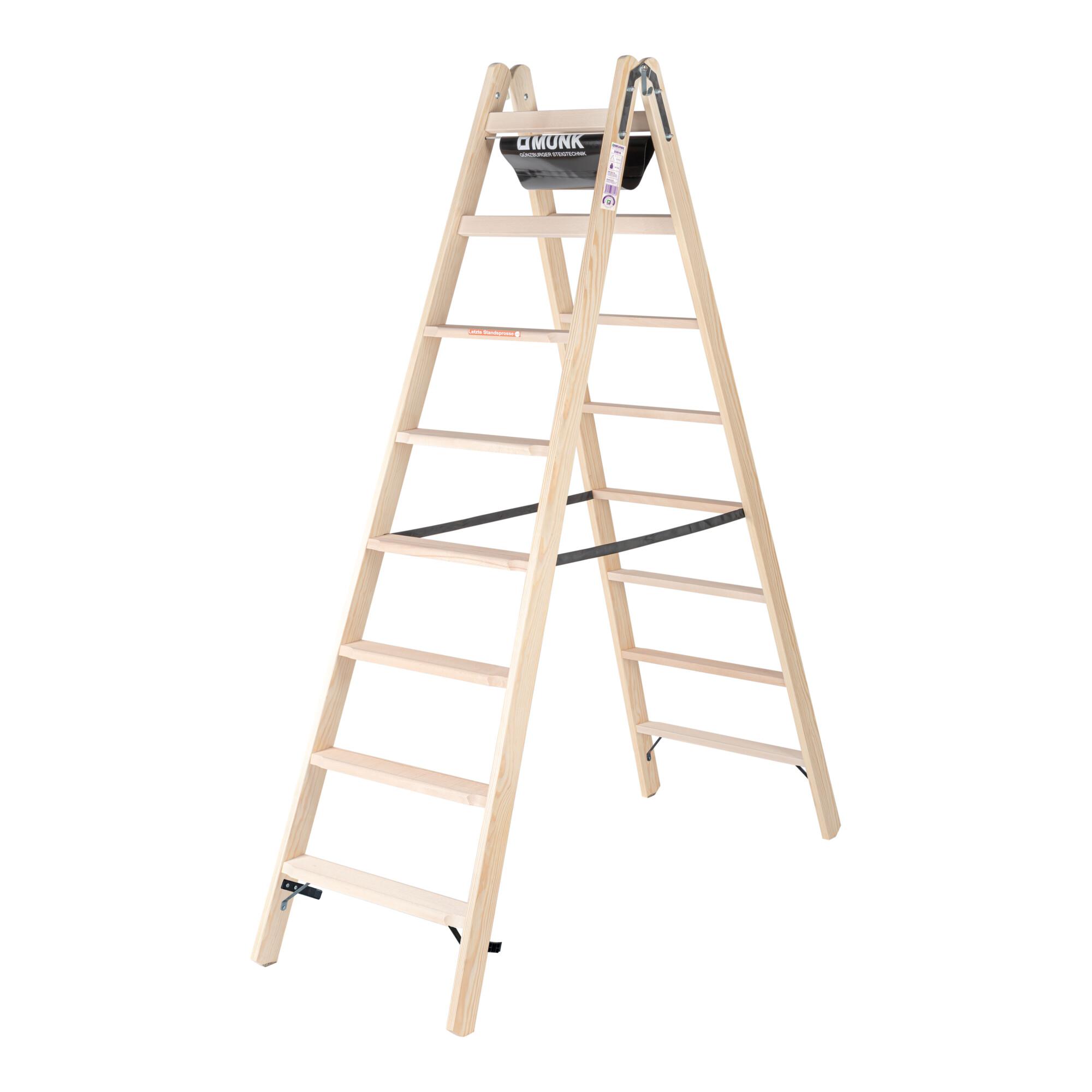 Munk Stufen-Stehleiter aus Holz, beidseitig begehbar, 2x8 Stufen (033816)
