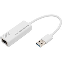 USB 3.2 Gen 1 Adapter, USB-A Stecker > RJ-45 Buchse, LAN-Adapter weiß, Gigabit LAN