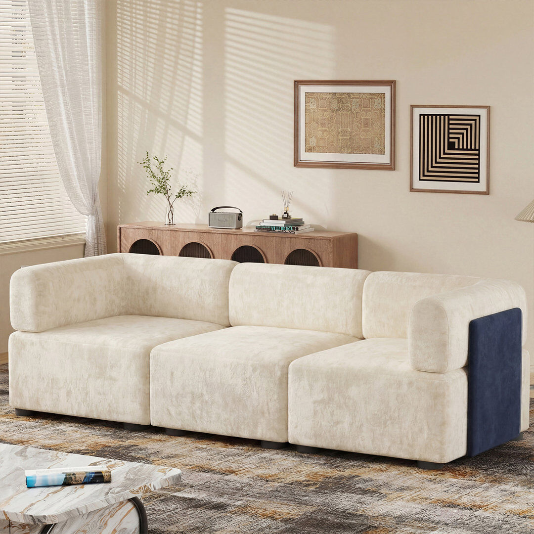 17 Stories Modern Oversize 256cm Chenille Sofas No Tool Assembly Required Sectional Sofa Beige 77cm H X 256cm W X 88cm D