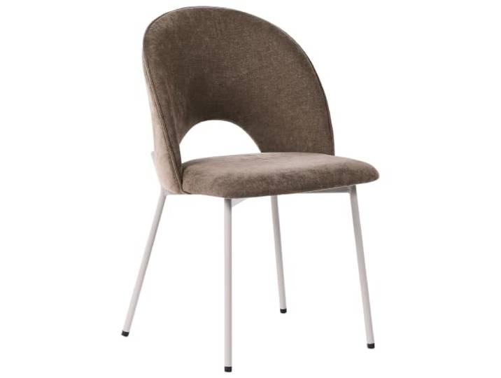 Beliani Esszimmerstuhl 2er-Set Chenille Hellbraun mit beigem Metallgestell Retro Covelo